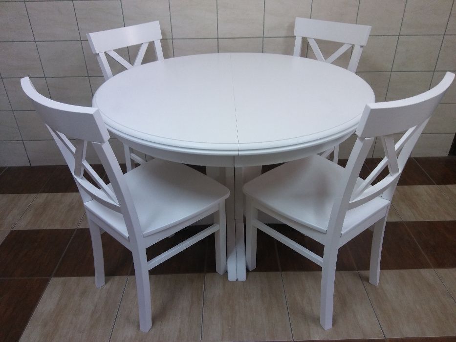Stół i krzesła bukowe białe ral wanilia buk dąb do salonu jadalni baru