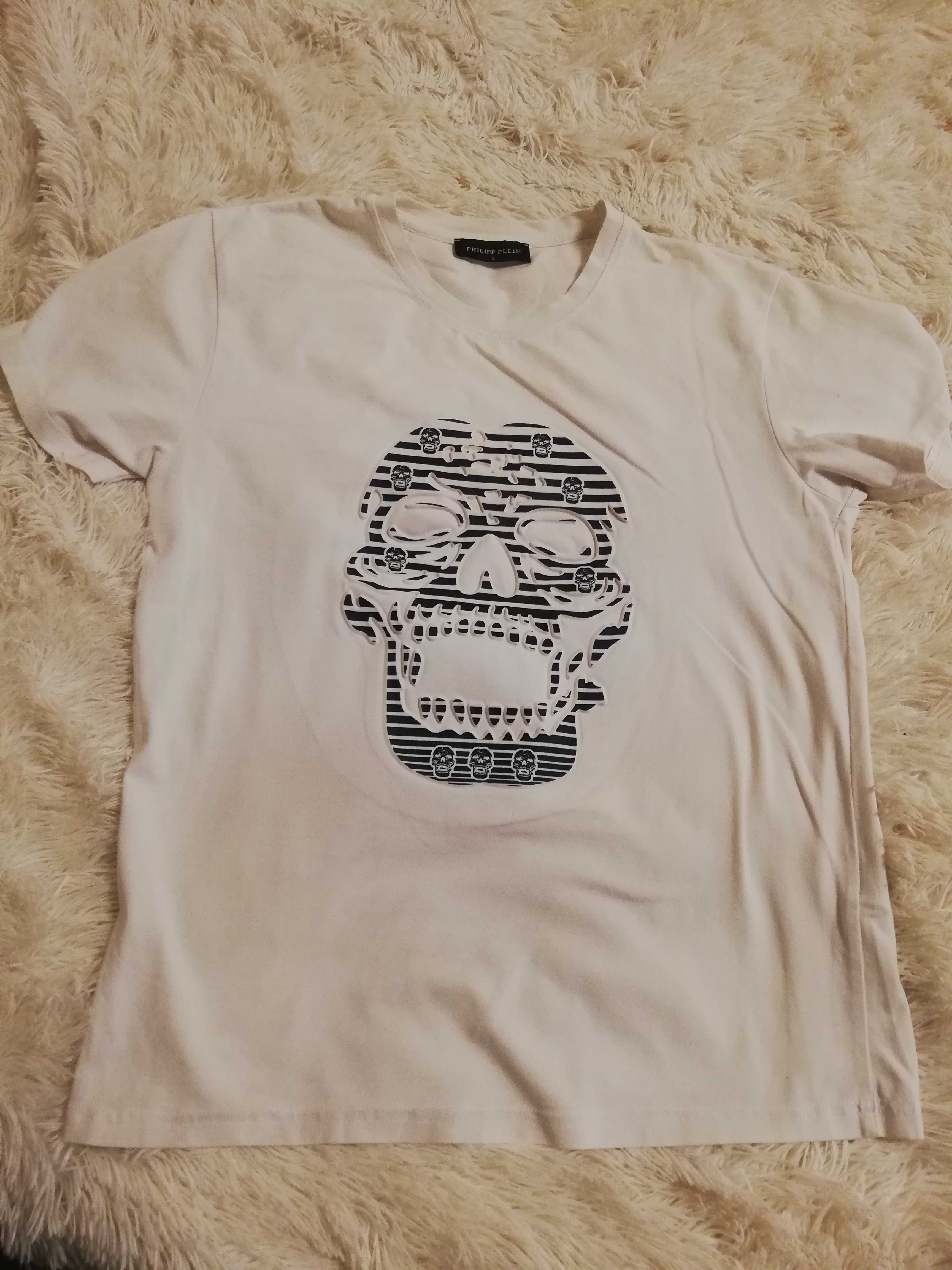 biały t-shirt Philipp Plein S M 36 38, koszulka biała Philip Plein 36