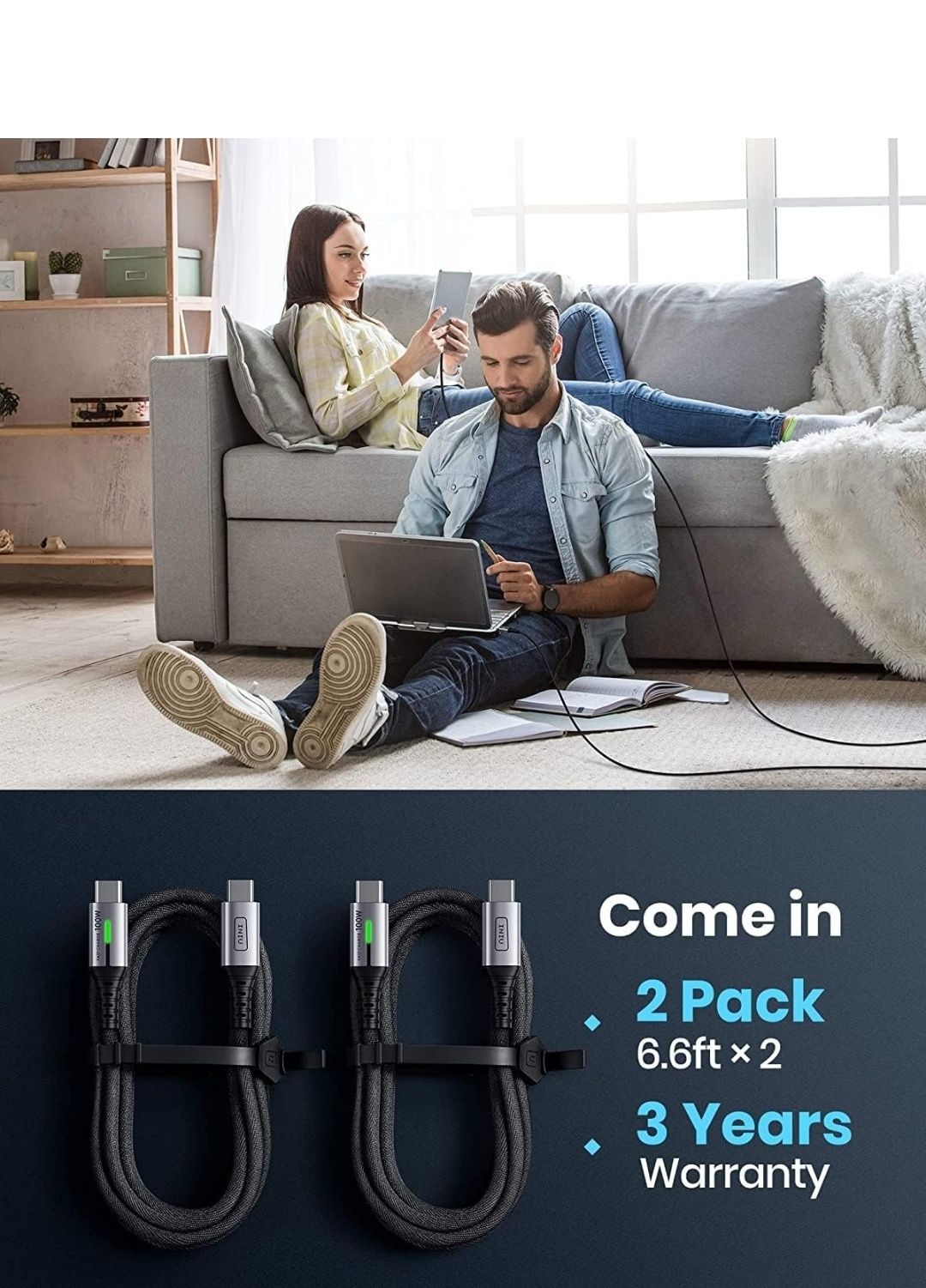 INIU USB-C Kabel 100W 2-pak nowy okazja na prezent 
 PD 5A Szybkie ła