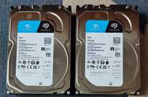 Dwa dyski HDD Seagate SkyHawk 8TB 3,5''. Typ zapisu: PMR (CMR).