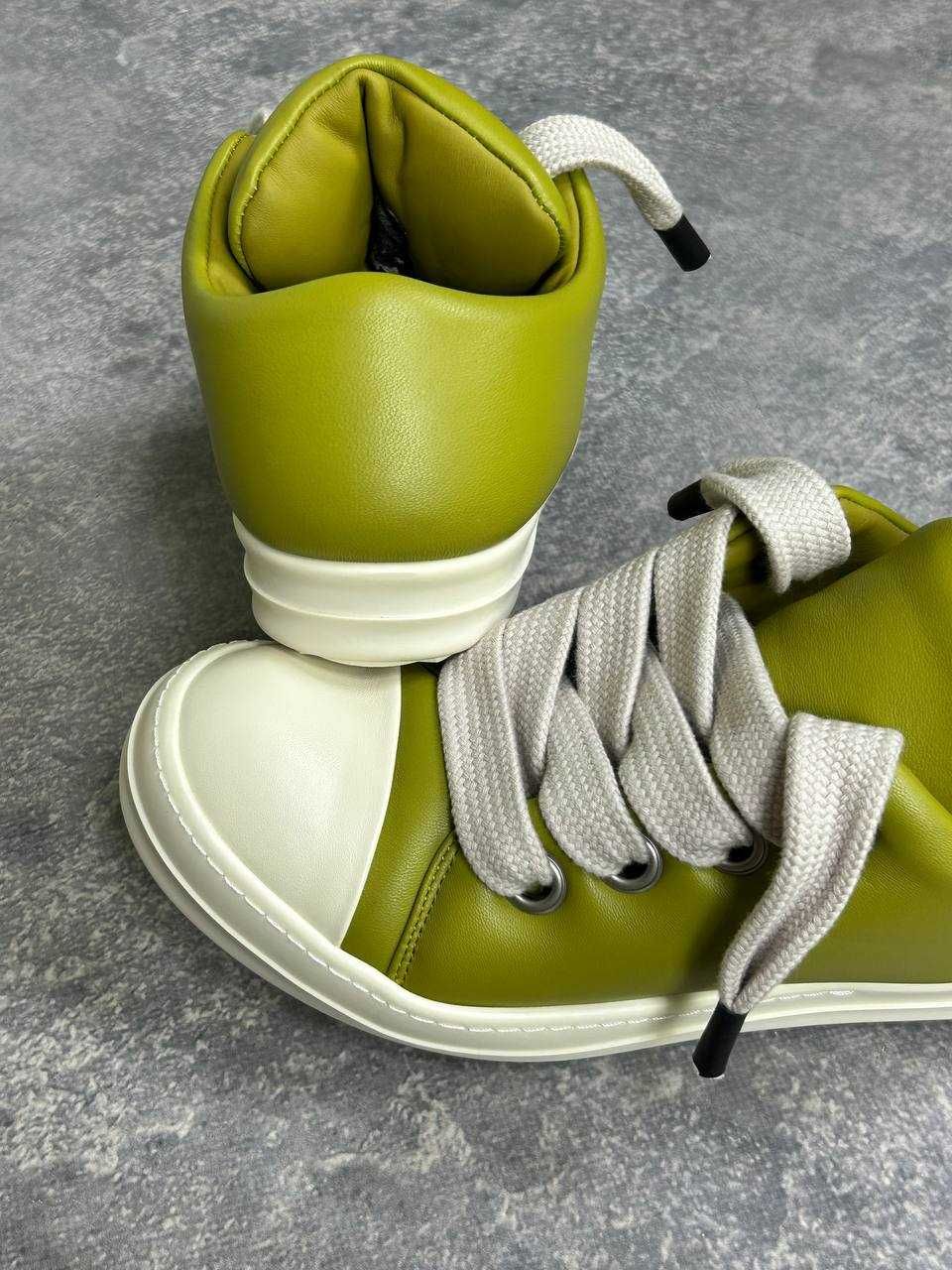 Кеди Rick Owens leather ramones jumbo lace laces кроссовки зелені