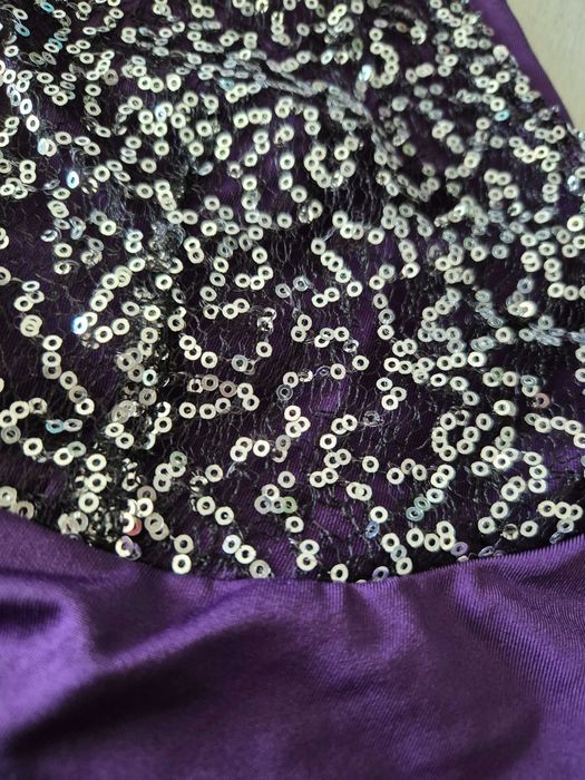 Fioletowa wieczorowa sukienka cekiny dopasowana r. 34 (XS)