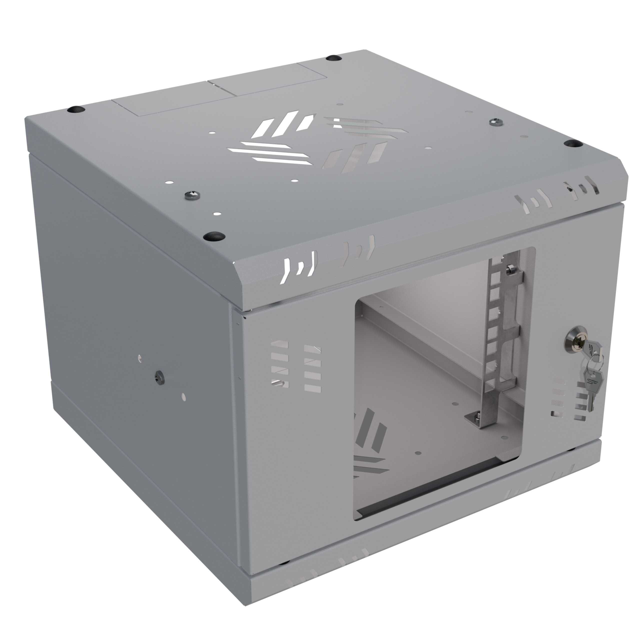Szafa Serwerowa Wisząca RACK 10" 4U 300mm Szklane Drzwi Szara Stalflex