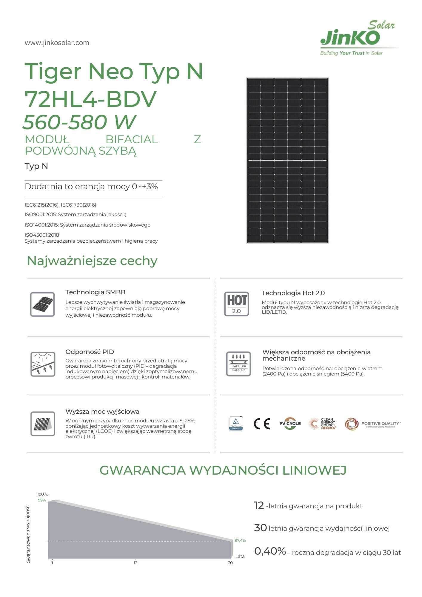 Panel Moduł Fotowoltaiczny Jinko 575W BIFACIAL N Srebrna Rama Katowice