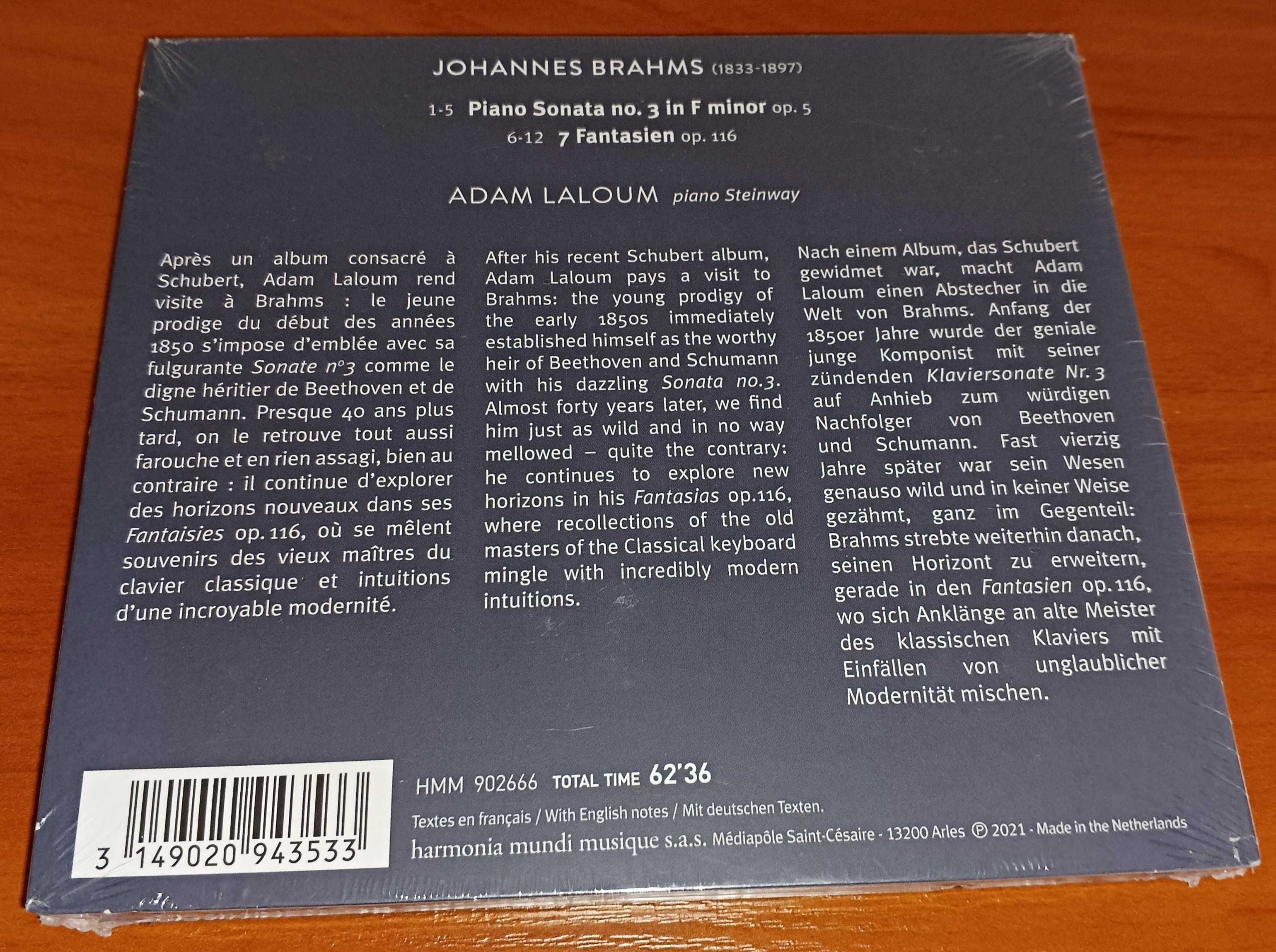 CD Brahms - Piano Sonata Op. 5, 7 Fantasien. Op. 116 (Adam Laloum)