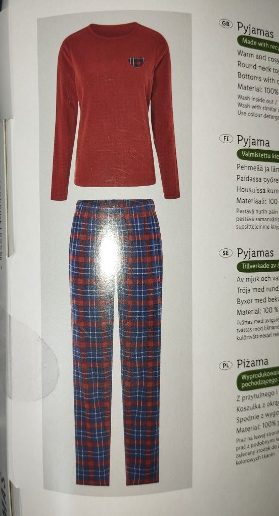 Nowa ciepła zimowa polarowa piżama damska L krata
