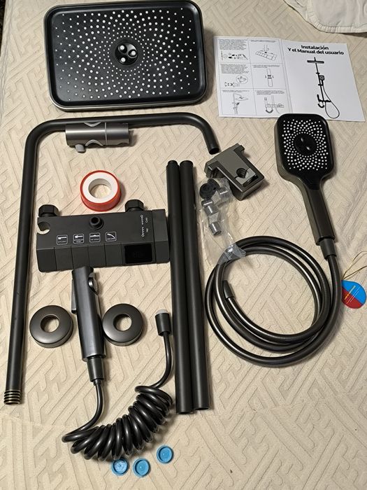 Cinza piano digital chuveiro conjunto torneiras do banheiro latão