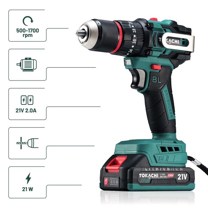 Wiertarko Wkrętarka Akumulatorowa Bezszczotkowa Udarowa 2xaku 21v fv