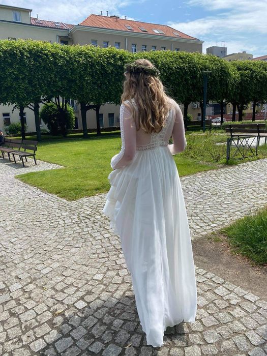 Suknia ślubna weselna boho rustykalna ręcznie haftowana r.40-42