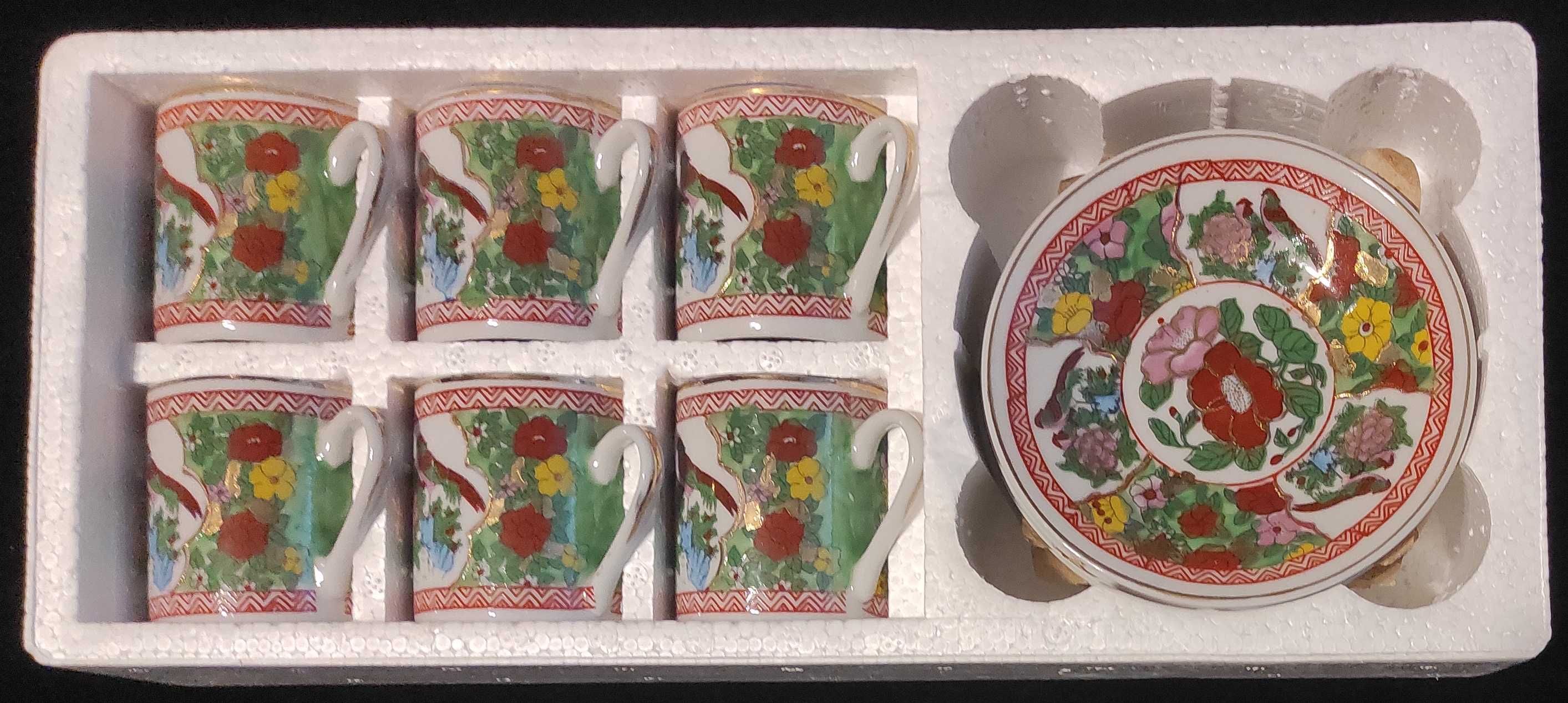 Nowy chiński serwis (zestaw) do kawy filiżanka + spodek x 6, vintage