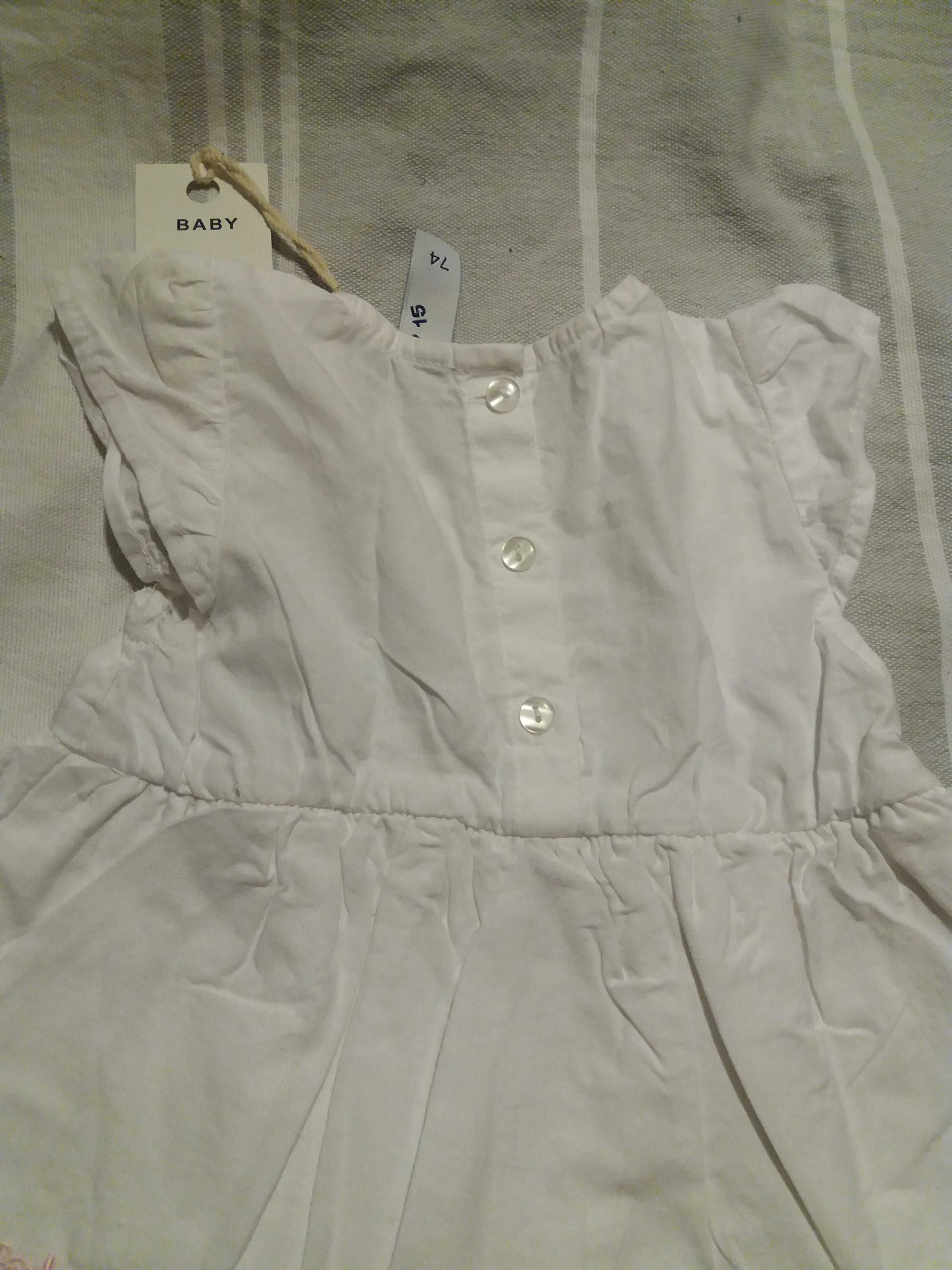 NOWA 5 10 15 biała sukienka z różowym haftem prezent chrzest 74