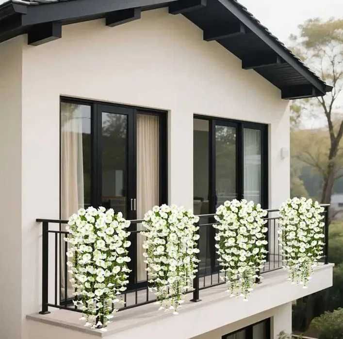 4 SZTUKI 75cm Sztuczne Kwiaty Girlanda Wiszące Zwisające BIAŁE h207