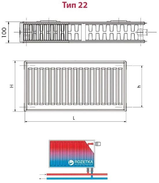 Радіатор HI-THERM 500x900 мм Тип 22 нижній