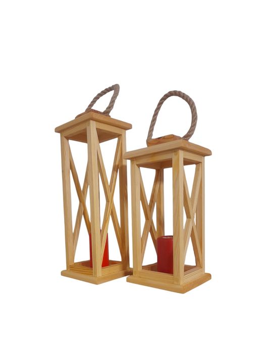 2x Lampion drewniany naturalny