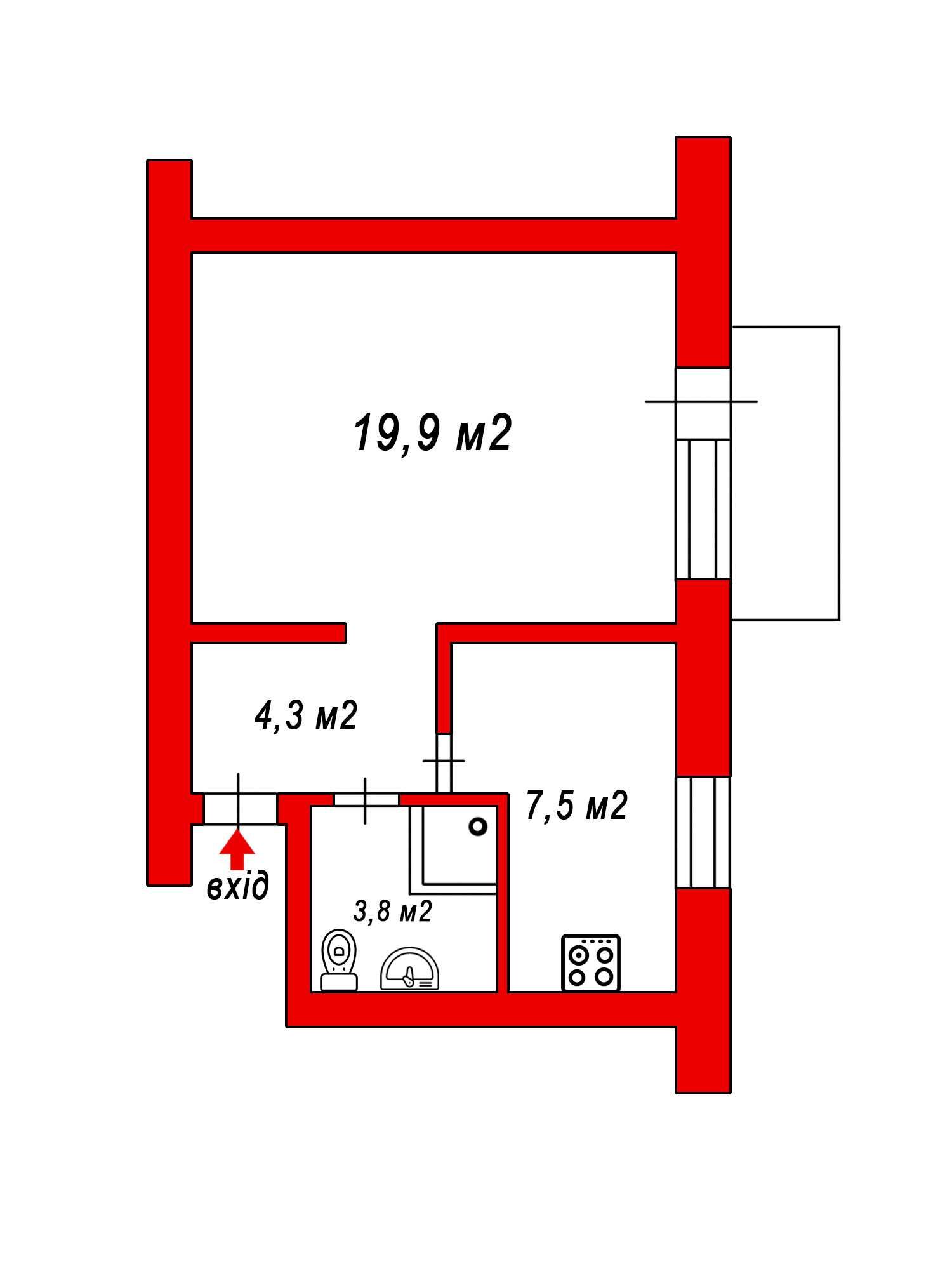 Продаж 1-кімнатної квартири 36,5 м2 з ремонтом