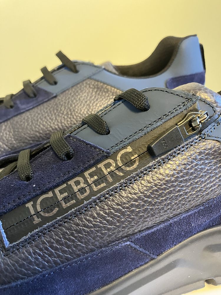 Iceberg skórzane meskie sneakersy buty Italy blu roz.46