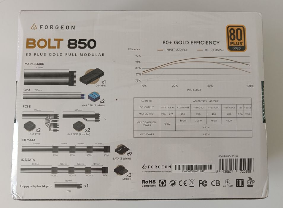 Zasilacz modułowy  Forgeon Bolt PSU 850W 80 Plus Gold