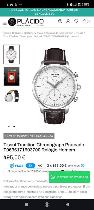 Tissot Tradition Chronograph Prateado, Relógio Homem