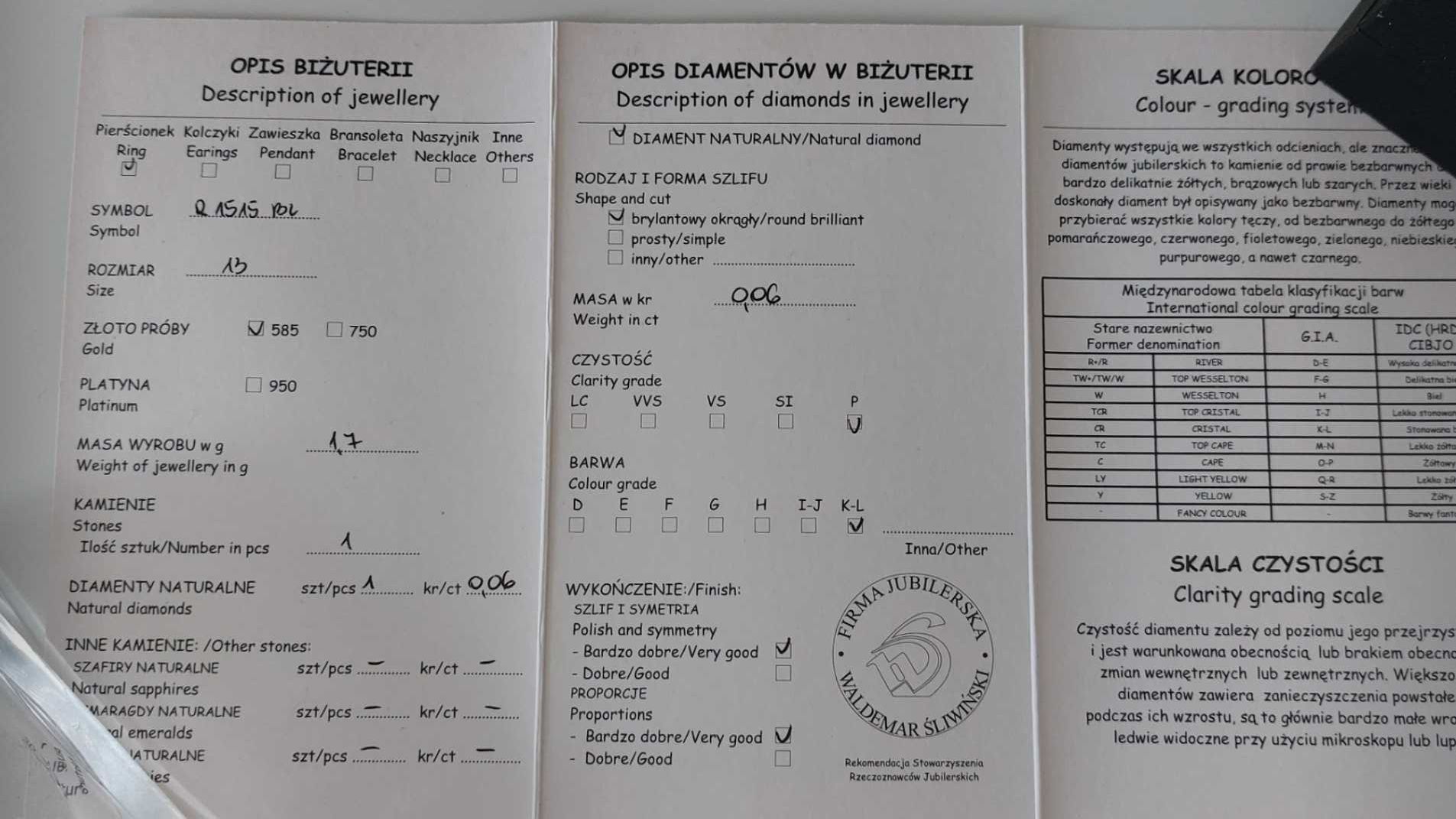 Wyjątkowy pierścionek zaręczynowy z diamentem plus certyfikat