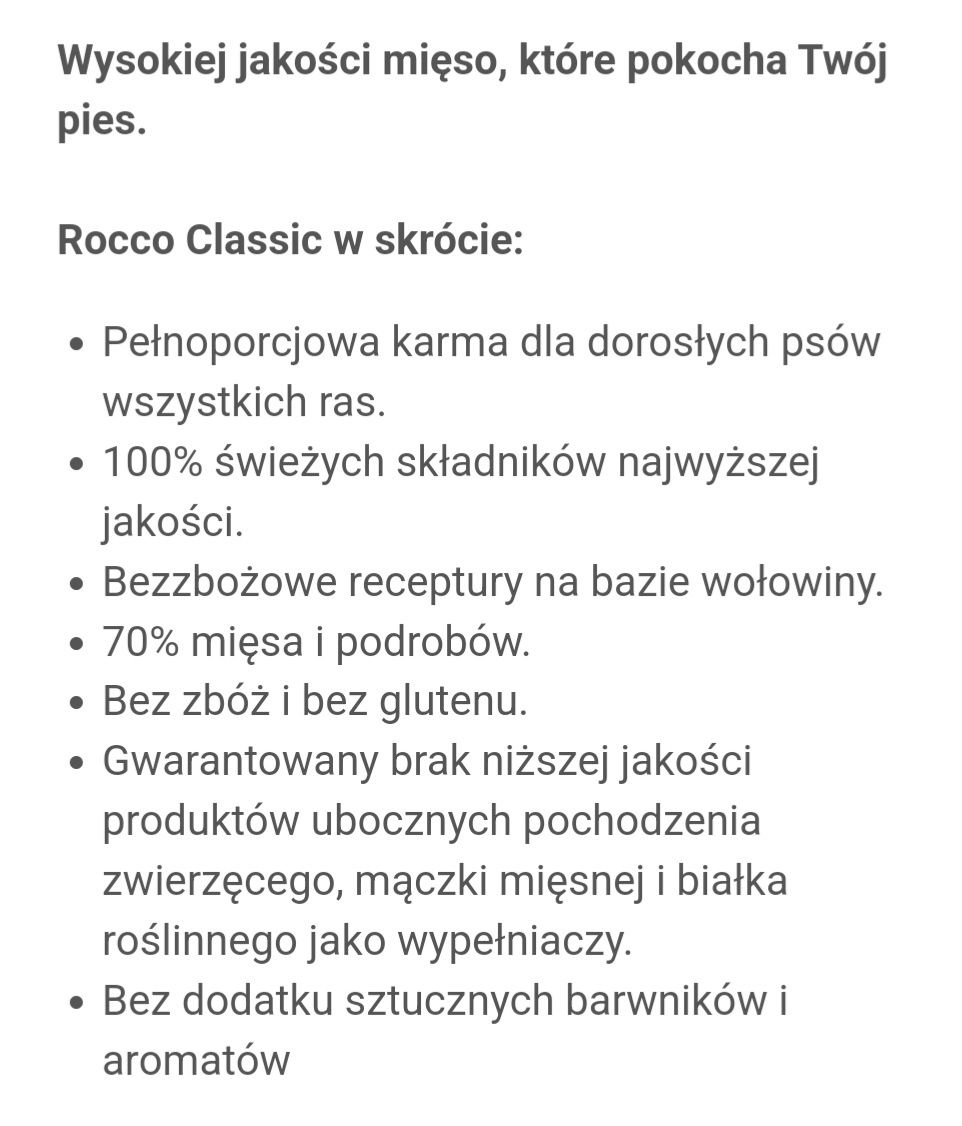24x800g Rocco WOŁOWINA kurczak bez ZBÓŻ 
Wysokiej jakości mięsna karma
