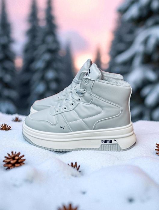 Женские кожаные зимние кроссовки Puma/зимові черевики пума на платформ