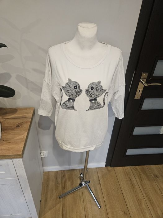 Bluzka biala bawełna xl koty kokardka