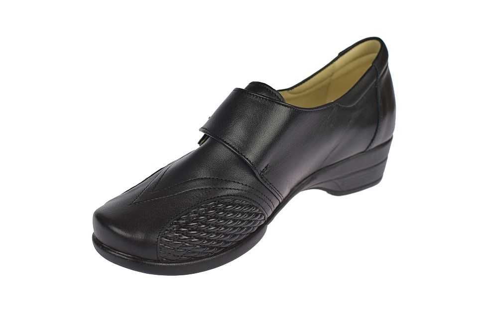 Skórzane buty damskie na haluksy na rzepy Polskie AG-1470 czarne r. 40