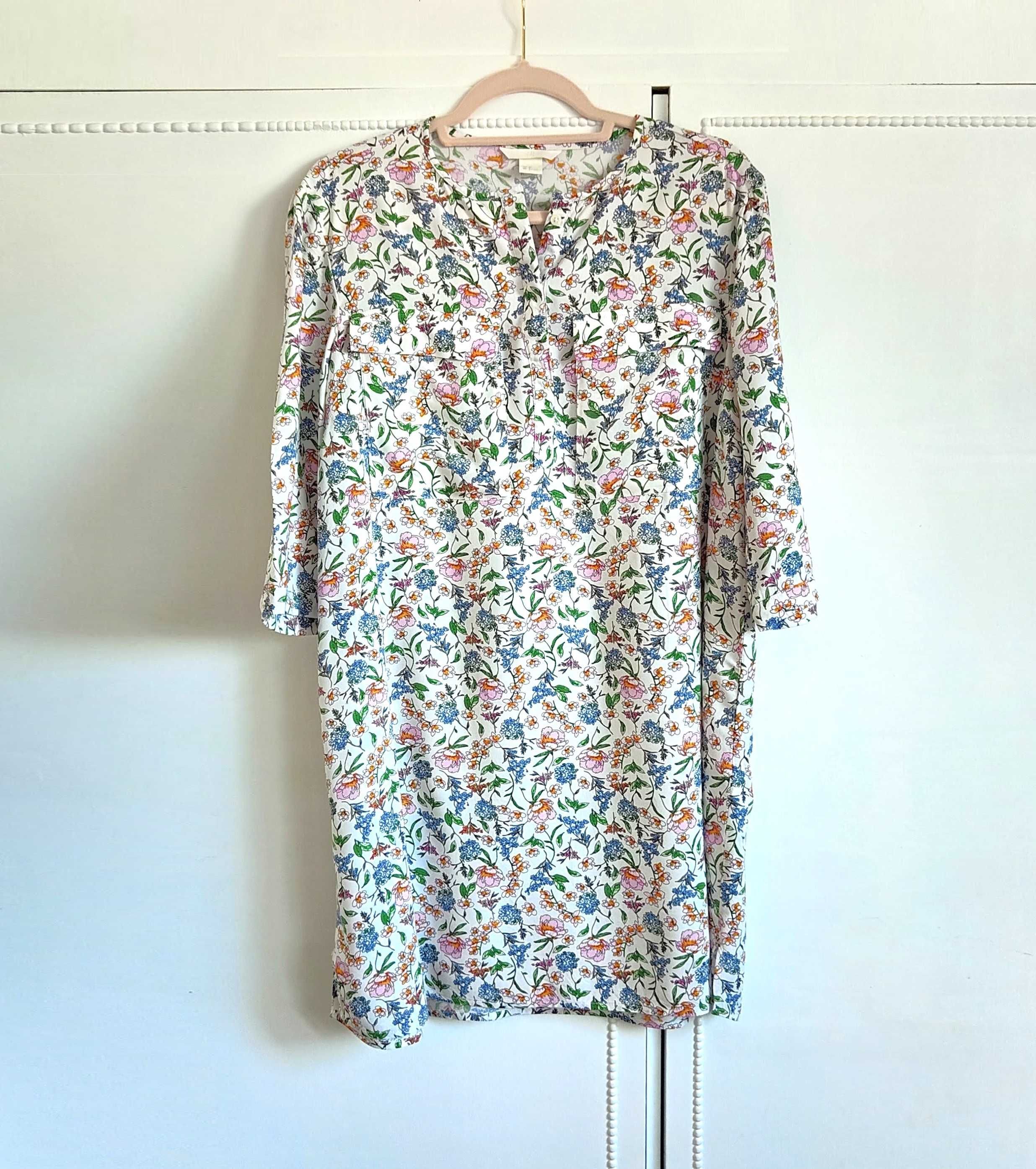 Krótka sukienka H&M koszulowa w kwiaty 36 S floral łączka koszula