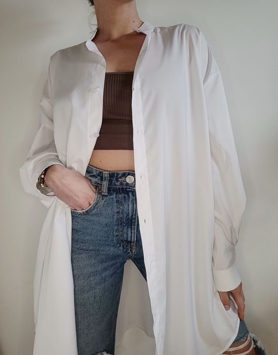 Biała sukienka koszulowa oversize jedwab bawełna premium LIST