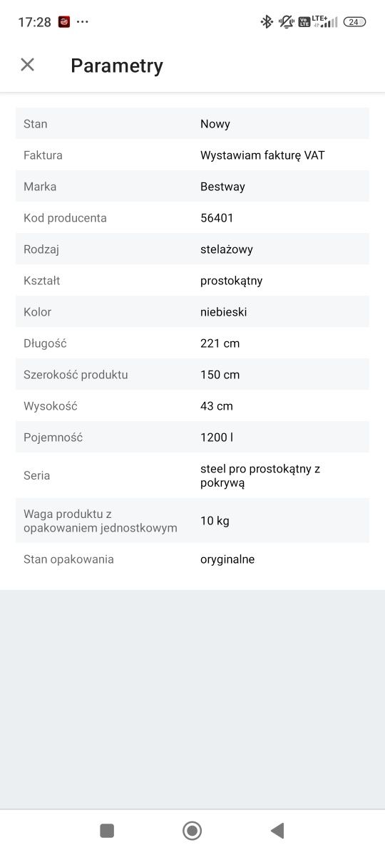 Basen ogrodowy stelażowy