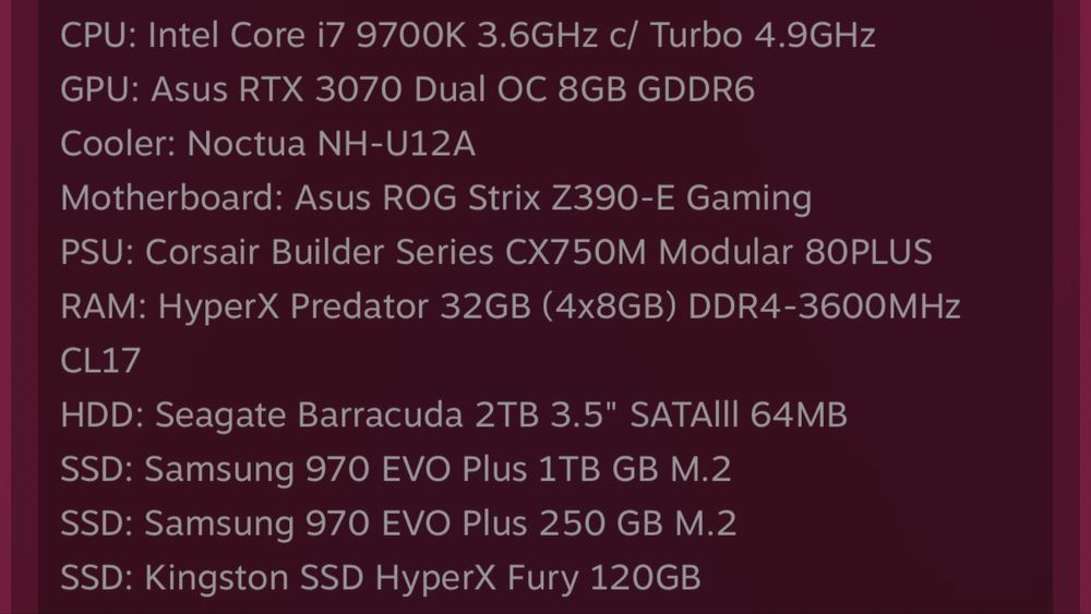 Pc gaming rtx 3070 i7