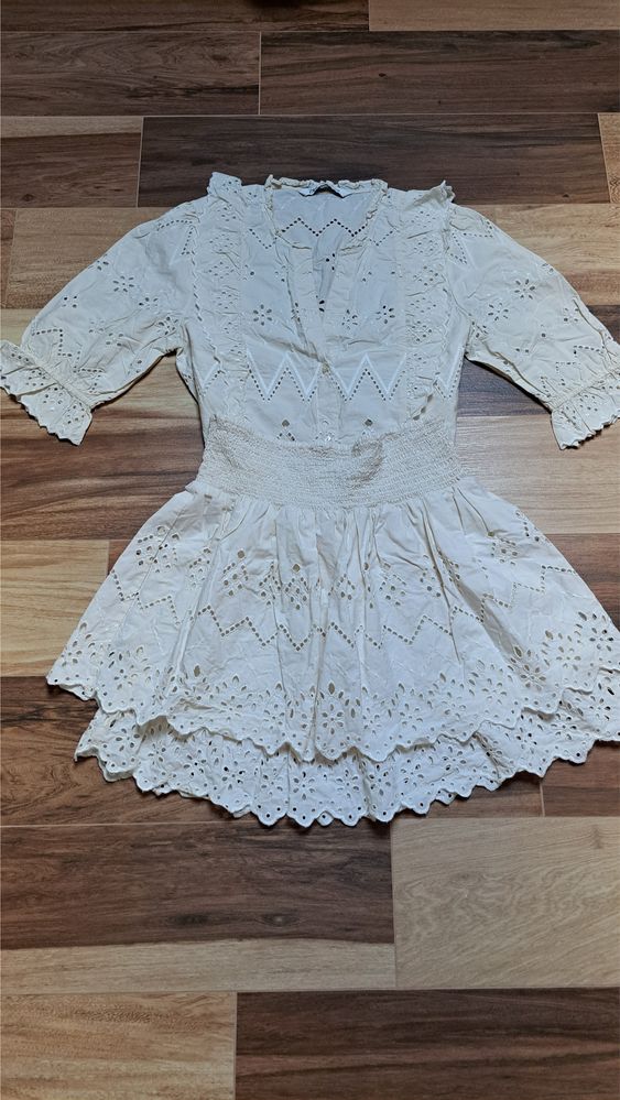 Komplet ażurowy Zara r.M spódnica bluzka ecru hafty kpl blogerski boho