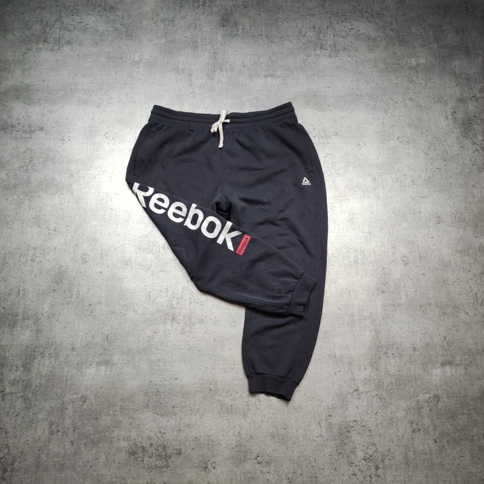 MĘSKIE Dresy Sportowe Granatowe Duże Logo Joggery Spodnie Reebok Gym