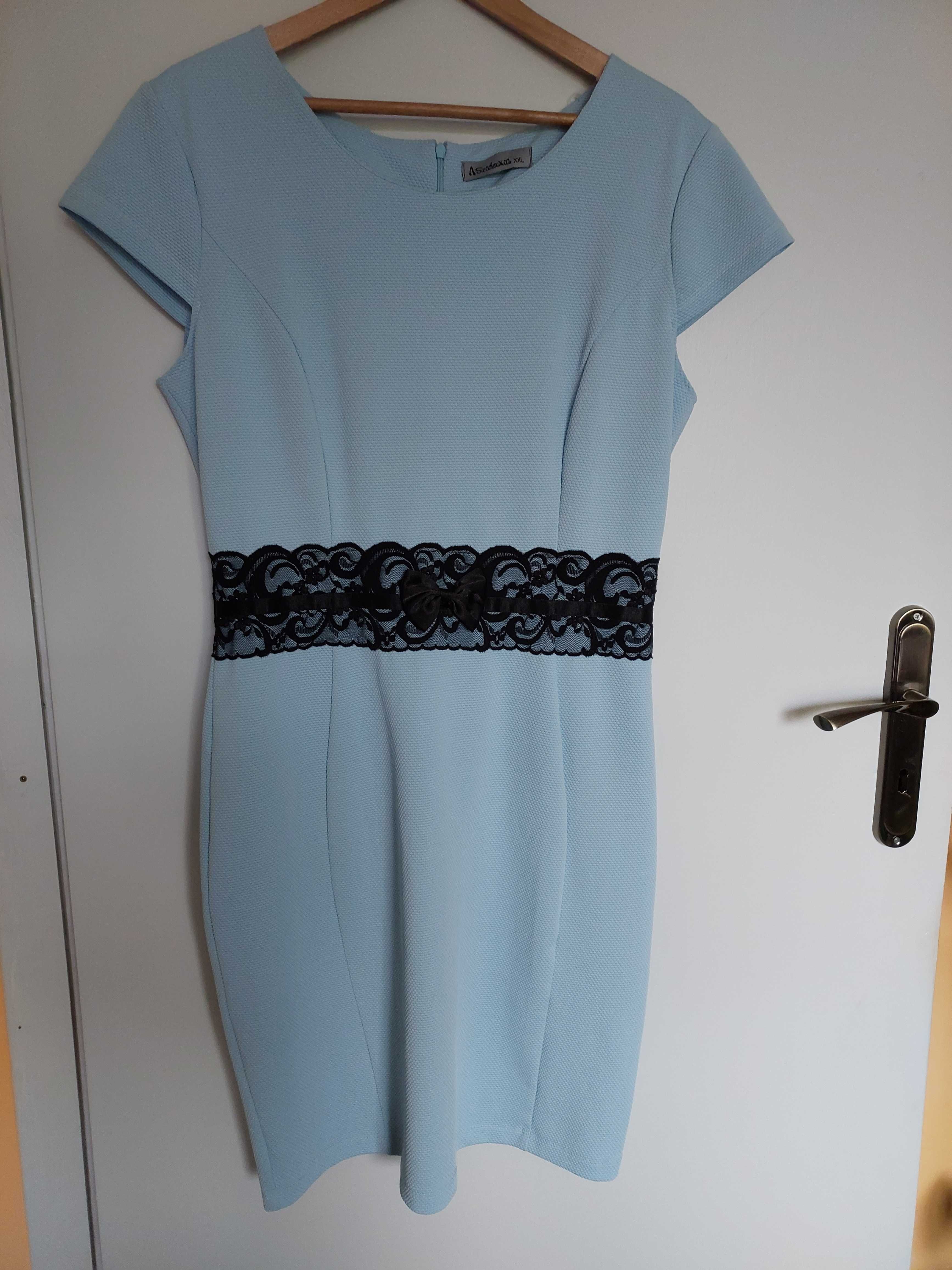 Błękitna elegancka sukienka szachownica S/M