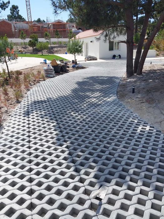 calçada portuguesa, lancil, pavé, lajeta, grelha, construção, máquina,