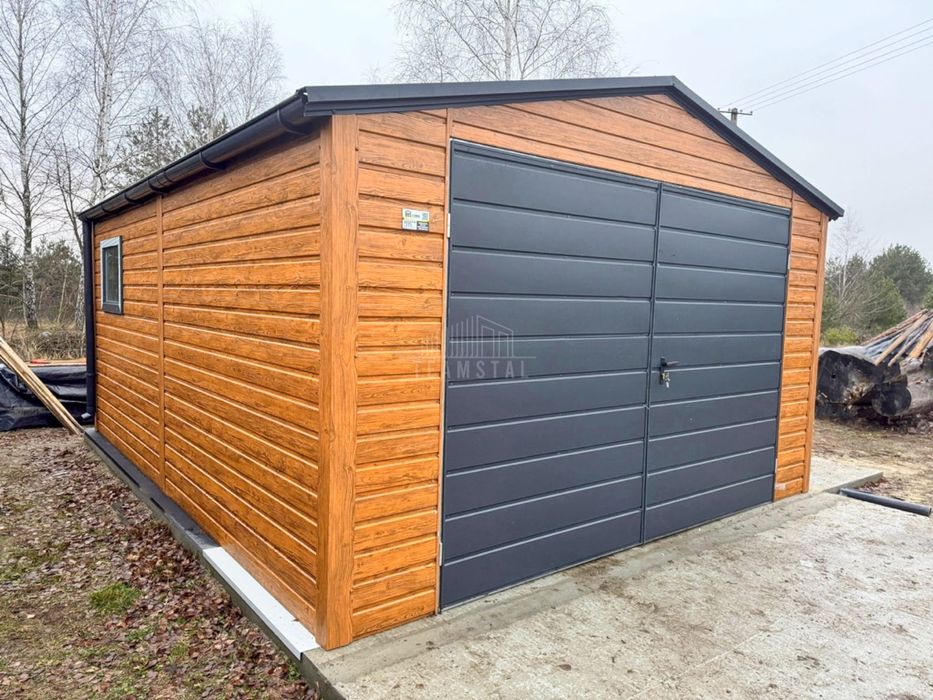Garaż blaszany 4,5x6m Brama dwuskrzydłowa drzwi rynny dwuspadowy TS976