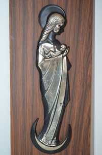 Płaskorzeźba Maryja na drewnie 27 cm Maryja z dzieciątkiem Matka Boska