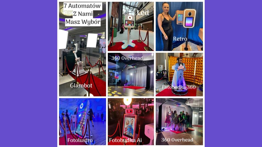 7 automatów fotolustro fotobudka led retro 360 overhead ai glambot
