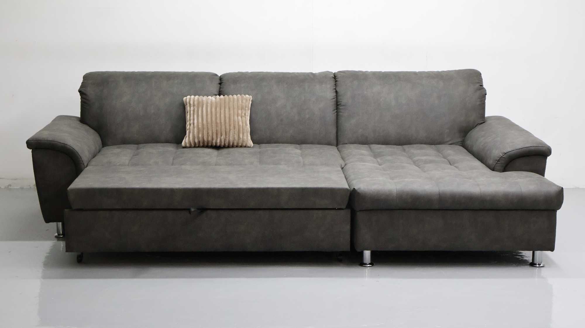 TCG NOWY NOWOCZESNY NAROŻNIK funkcja spania kanapa tkanina SZARA SOFA
