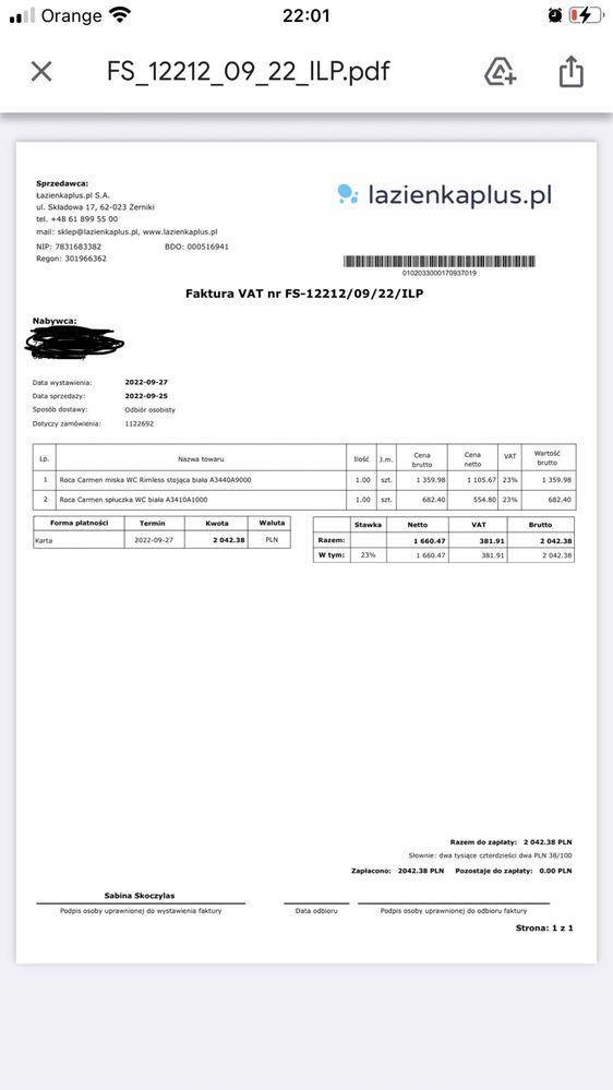 Roca Carmen miska WC Rimless stojąca biała A3440A9000 NOWA