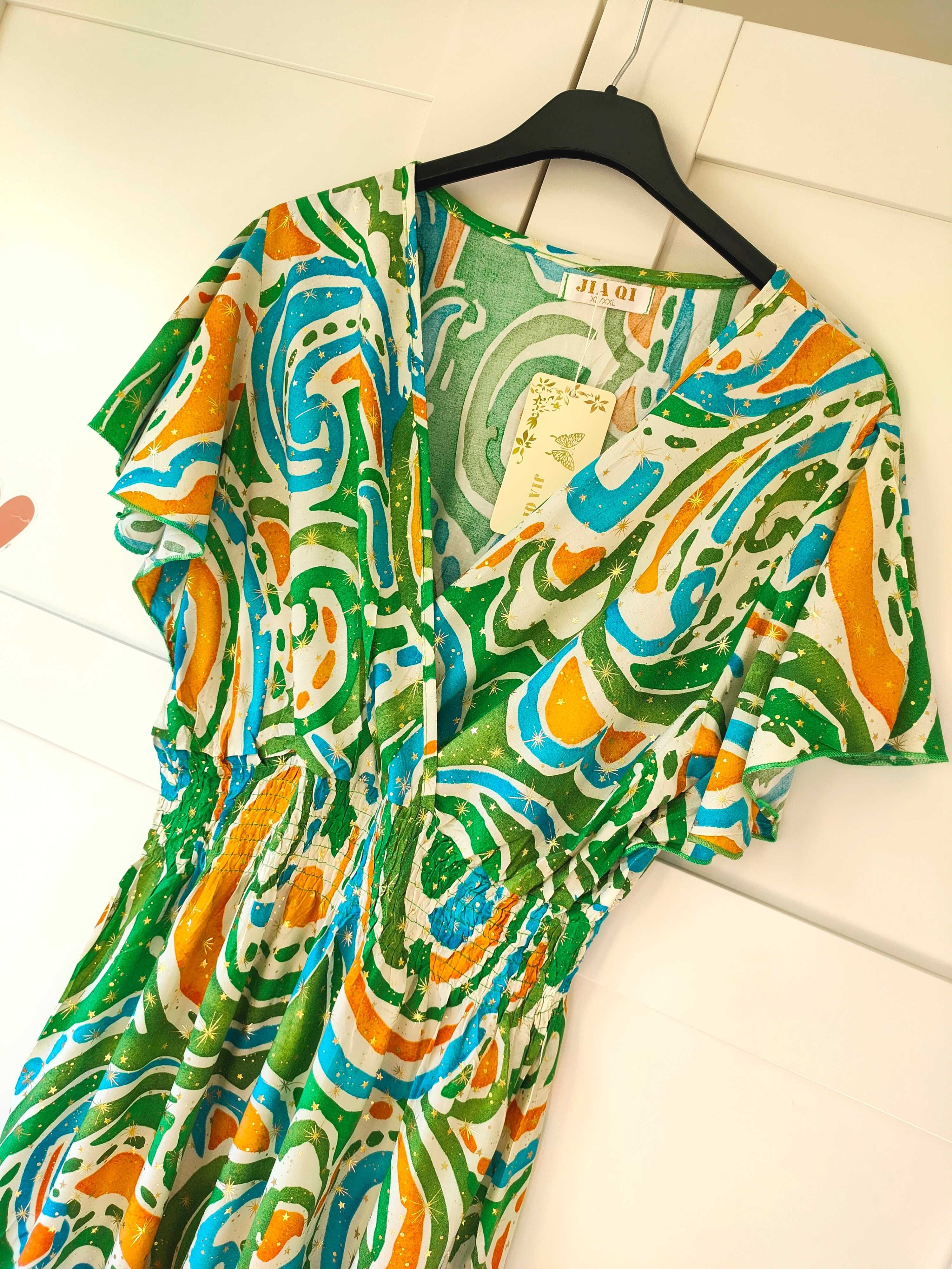 Piękna sukienka maxi oversize boho bawełna L XL