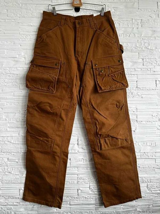 Carhartt EB219 spodnie robocze męskie 34x36 cargo brąz podwójny przód