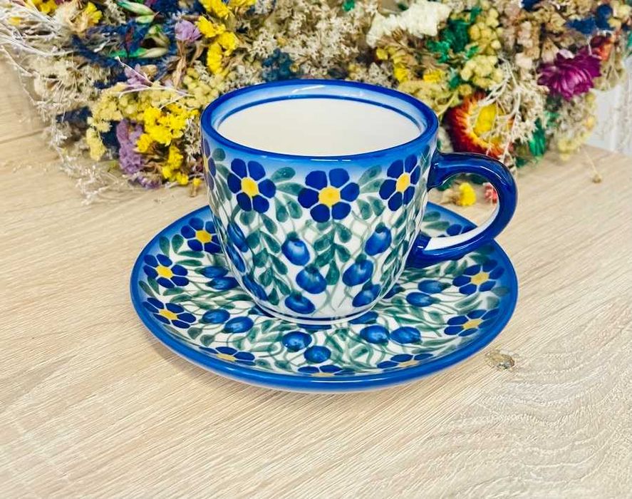 Ceramika Bolesławiec. Filiżanka + spodek 200 ml unikat (2841)