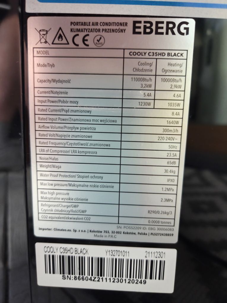 Klimatyzacja Eberg Cooly C35HD Black WiFi