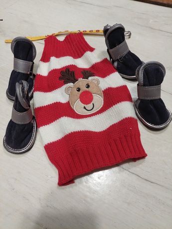 Новорічний светр для собаки або кота і ботіночки