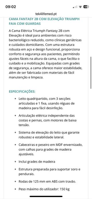 Cama elétrica articulada multifuncional