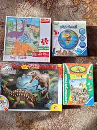 Puzzle dla dzieci - dinozaury 3szt. plus globus