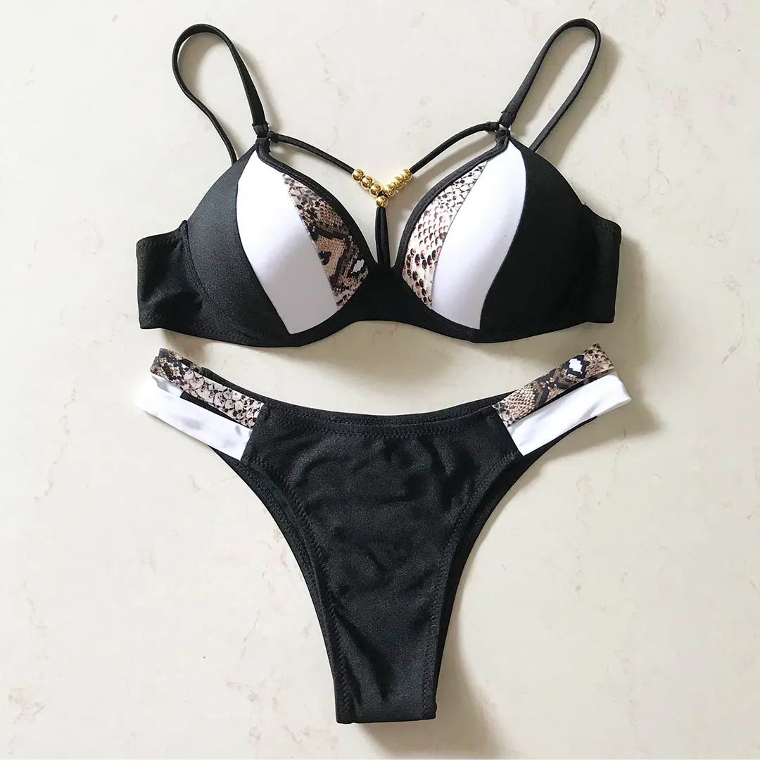 Kostium Kąpielowy BIKINI Komplet Wkładki Push Up Skóra Węża - S
