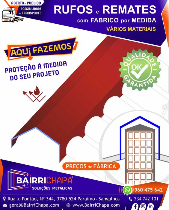 Telhados - Rufos, Remates, Caleiras, Pingadeiras e Painel Sandwich