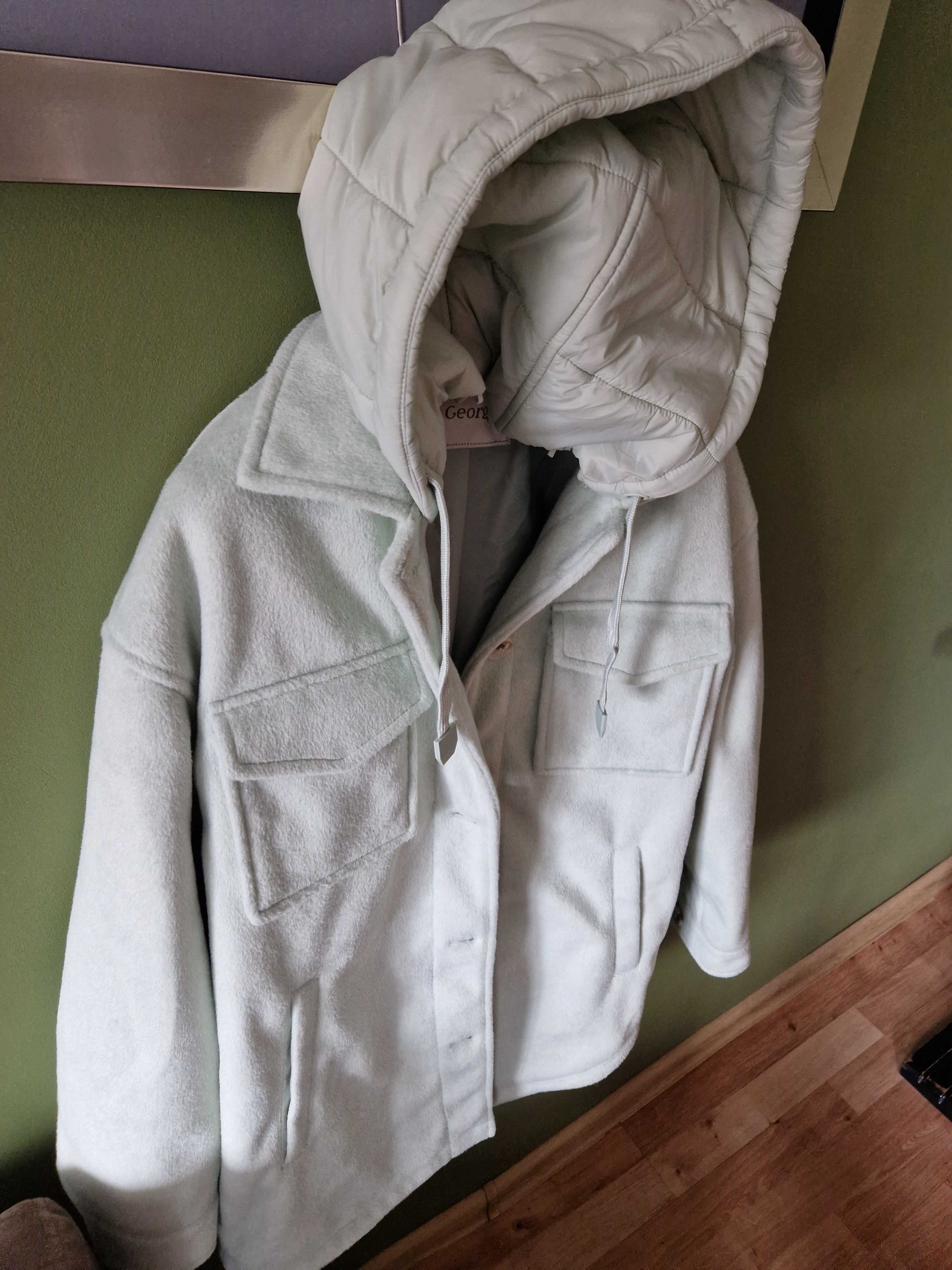 Kurtka bluza polar z kapturem miętowa koszulowa płaszcz